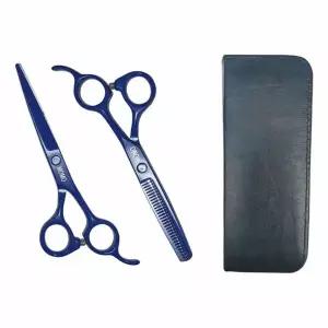 가위 케이스포함 강아지용 컬러 숱가위세트 블루 미용