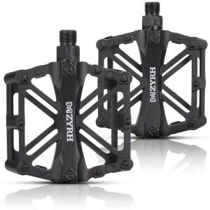 케미모토 산악 자전거 페달 MTB 플랫 페달, 9/16인치 CNC 알루미늄 내구성 밀폐 베어링 대부분의 BMX 엔듀로 내리막길 (투팩) (블랙)