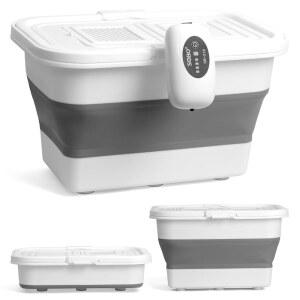 에어레이터가 있는 베이웨인 라이브 미끼 또는 피시 버킷, 충전식 에어 펌프가 14쿼트 다기능 접이식 낚시 컨테이너 박스