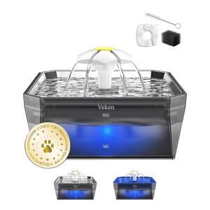 스테인리스 스틸 뚜껑과 조용한 펌프가 있는 베켄 수상 경력에 빛나는 소형 반려동물 친화적인 고양이 분수, 청소 및 조립이 용이함, 고양이와 작은 동물을 위한 50온스 미니 정수기 선물, 실버