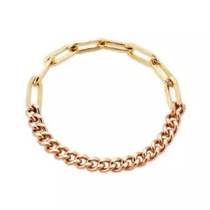 [비앤비골드] 18K 투톤 믹스 클립체인 열송이 체인 실반지 RSS42108