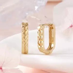 [비앤비골드] 18K 오벌 라운드 다이아컷팅 원터치 링귀걸이 한쌍 PNE42421