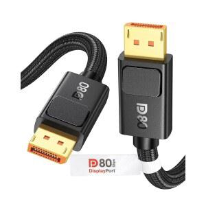 실크랜드 80Gbps 디스플레이포트 케이블 2.1 6.6FT, [VESA 인증, 래치], [16K@60Hz, 8K@240Hz, 4K@480Hz 240Hz] 디스플레이 포트 코드, DP80 HDR DSC1.2a, FreeSync G-Sync 게이밍 모니터 5090 7900XTX용
