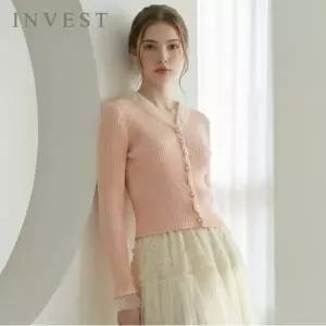 [인베스트] 도트 배색 슬림 골지 가디건_IN6S1KC4541