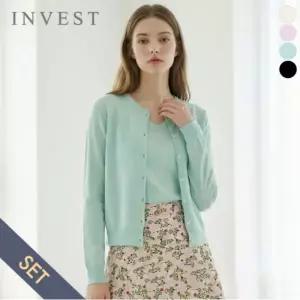 [인베스트] V넥 슬리브리스 니트+가디건 세트_IN6S1KC4550