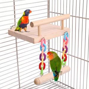 앵무새 등반 사다리, 사다리 스탠드가 있는 새 나무 놀이터, 놀이 스탠드, 녹색 뺨을 위한 그네, 작은 사랑새, 골든, 햄스터, 새장 씹기 장난감 세트(다색)