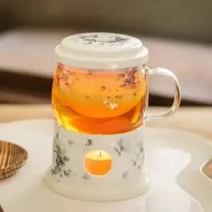 전통찻잔 플라워 거름망 유리컵잔 워머 세트 찻잔 다기 다도구 휴대용다기세트