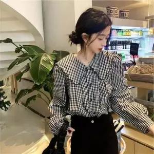 빅카라 블라우스 루즈핏 패턴 체크 편한