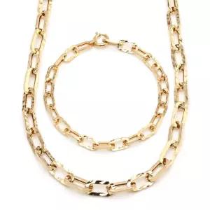 18K 심플 볼드 핸드컷팅 클립체인 주얼리세트 (목걸이+팔찌) JNS29776