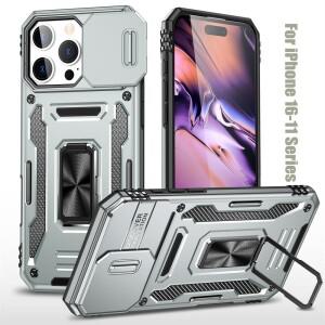 아이폰 호환 17 16 15 14 플러스 13 12 11 프로 맥스용 마그네틱 카메라 슬라이드 폰 케이스 링 스탠드 홀