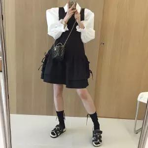 뮤즈 라운드 슬리브리스 민소매 리본 캉캉 원피스 (2color)