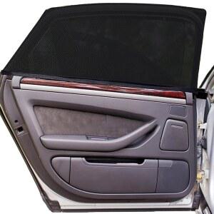 측면 창문용 에코너 창문 그늘막 (2팩) | 자동차 열 및 자외선 차단용 선 조절 가능한 신축성 원단 용 후면 햇빛 액세서리 (대형 40인치 x 25인치)