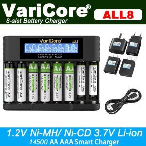 VariCore ALL8 1.2V Ni-MH Ni-Cd AA AAA 1.5V 3.7V 리튬 14500 충전식 배터리용 8슬롯 스마트 배터리 충전