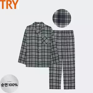 [트라이]트라이 남자 긴팔잠옷 봄 가을 간절기 면 잠옷 상하 세트 카라 체크 주자직