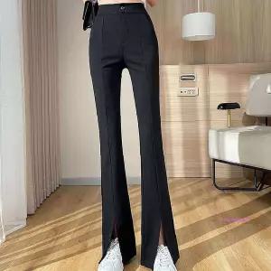 하이웨스트빅사이즈 슬림핏 부츠컷 스판 뒷밴딩팬츠 바지 롱슬렉스 레깅스 절개 트임opq294