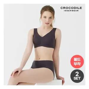[크로커다일]인견 몰드부착 V넥 스킨컬렉션 브라+팬티 차콜