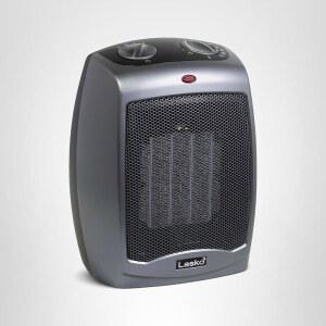 팁오버 안전 스위치, 과열 방지 및 온도 조절기가 장착된 라스코 휴대용 실내 전기 세라믹 스페이스 히터, 2단 속도, 가정용 안전, 9.2인치, 다크 그레이, 1500W, 754201