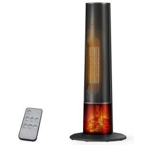 실내용 Oylus 타워 히터 - 3D 화염, 리모컨, 조절 가능한 온도 조절기가 있는 25인치 휴대용 우주 히터, 2가지 열 모드, 다중 안전 보호, 12시간 타이머, 넓은 공간을 위한 조용한 전기