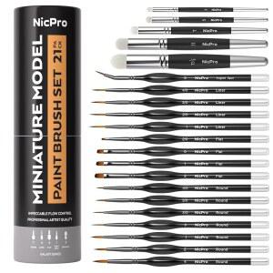 Nicpro 미니어처 페인트 브러시 드라이브러시 - 아크릴 오일 수채화용 21PCS 모델 세트, 모델용 디테일 드라이브러시, 페인팅, 숫자별 페인트, 공예 용기 포함