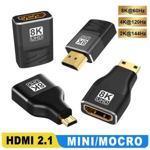 HDMI2.1 케이블 어댑터 미니 소형/마이크로 HDMI에서 2.1 변환기 48Gbps 8K@60HZ 4K@120HZ HDTV 플스호환용