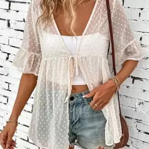 여름 레이스 자외선차단 반팔 커버업 비치가디건 시스루