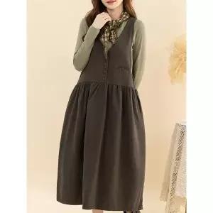 [디얼마미] 로지 버튼 조끼 원피스 /마담 미시 중년 여성 빅사이즈 40대 50대