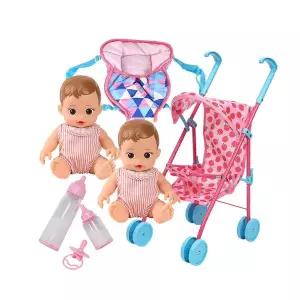 플레이 쌍둥이돌보기세트(1088set)(응애응애아기인형 2개+코코인형유모차+인형아기띠+쪽