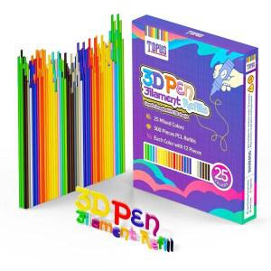 [포르르] topus 300pcs 3d 펜 필라멘트 리필, doodler start+ 펜, 25가지 색상의 번들, 색상당 15cm x 12pcs의 리필 스틱, 저인쇄 온도 pcl 두께 2.5mm