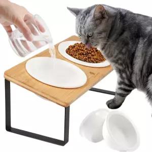 실내 고양이를 위한 선후 고양 고양이 그릇 세라믹 키티 접시 사료 물을 끌어올린 기울어진 강아지 급식