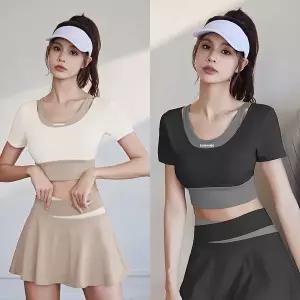[하프클럽/]러닝레이어드탑 요가복 브라탑 레이어드 크롭 배색