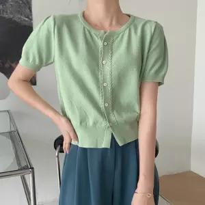 여성 라운드넥 꽈배기 라인 크롭 기장 반팔 가디건여성이너가디건 봄가디