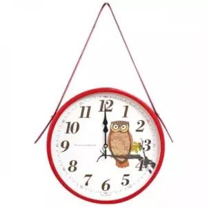 메탈 부엉이 교육용 무소음 가죽 벽시계 레드_GB4569 (WFKEPXH)