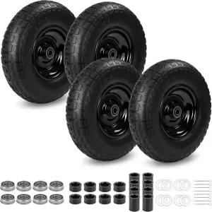 4PC 4.00-6 플랫 프리 타이어 및 휠 13인치 고무 솔리드 5/8인치 3/4인치 베어링 1.8-5.8인치 중앙 허브