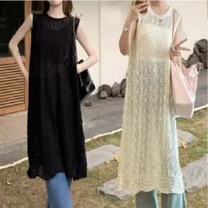 여성롱조끼 여름조끼 썸머 시스루 트랜디 패션 레트로 롱가디건