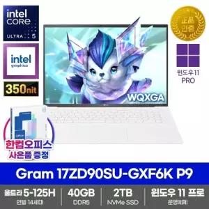 LG전자 그램17 17ZD90SU-GXF6K P9 노트북 윈도우11프로 40GB SSD2TB 울트라5-125H 업무용 대학생 가벼운