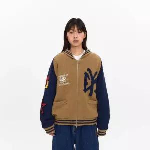 예스아이씨 Raglan Knit Varsity Jacket Beige 323385