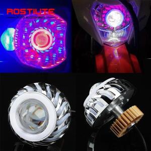 하이/로우 빔 더블 엔젤 아이 오토바이 헤드라이트 추가 모토 스포트라이트 악마 눈 LED 프로젝터