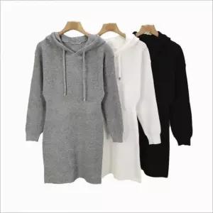여자 겨울 허리라인 니트 3컬러 후드 원피스 골지 이너 강조