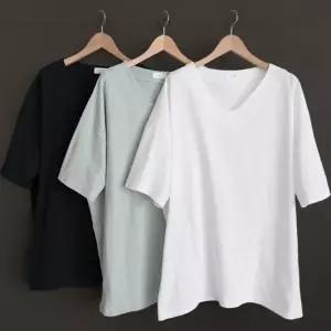 여성 빅사이즈 브이넥 힙커버 반팔 무지 티셔츠