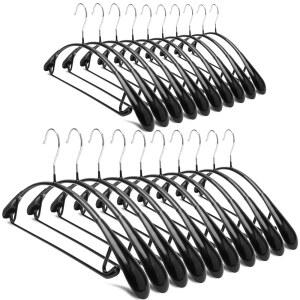 네이처 스마일 논 슬립 PVC 코팅 스웨터 걸이 원피스 수트 코트 와이드 어깨 범프 프리 골프 티셔츠 옷 걸이 (블랙 컬러 20팩)