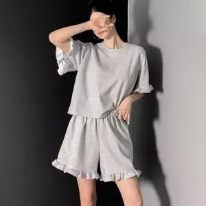 여자 러블리 프릴반팔 크롭 티셔츠 큐롯 반바지 세트