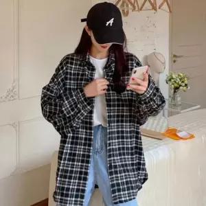 여자 2컬러 여리여리 캐주얼 체크 루즈핏 남방 셔츠