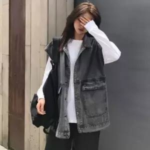 블랙 데님 슬림핏 캐주얼 남성 조끼