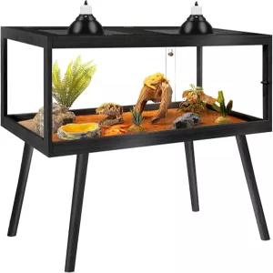 다리가 있는 프롤리 강화 유리 파충류 인클로저 24인치 긁힘 방지 수염 용 탱크 금속 메쉬 상단이 28갤런