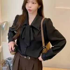 리본 카라 블라우스 LLT162 소매 셔링 빅카라 리본 긴팔 남방 봄 여성 신상 프릴 겨울 블라우스 라운드넥