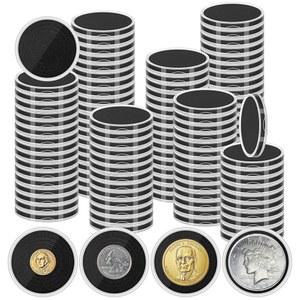Fansunta 실버 달러 동전 홀더 120개, 조절 가능한 스폰지 개스킷 (17-40mm)이 있는 투명 원형 플라스틱 케이스, 수집가용 프로텍터, 희귀 동전, 블랙