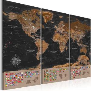 예술가용 핀보드 세계 지도 53x35인치 - 코크 보드 및 캔버스 프린트 월 아트 3개 메모보드 50핀 포함 공지