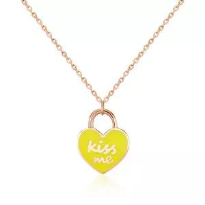 [비앤비골드] 14K 키스미 옐로우에나멜 하트 자물쇠 체인목걸이 MNN40226