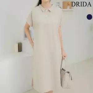 드리다 여성 여름 린넨 카라 반오픈 H라인 반팔 마 원피스 40-50대 미시 중년여성 엄마옷 하객 출근 캐주얼