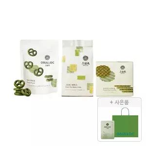 오설록 티푸드 3종(프레첼+그린티웨하스+와플) + 증증정(세작 1입, 1개+ 러닝 쇼핑백(소), 1개)